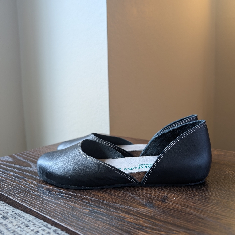 Comfortfusse Comfortube Este Black Leather D'orsay Flat Slip-on Shoes